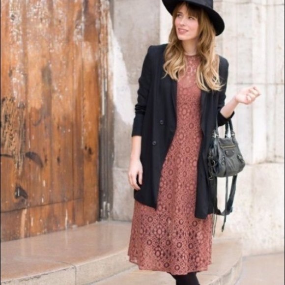 NWT $70 ZARA Women S Terracotta Lace Overlay Cami Midi Dress Bohemian Elegant - Picture 2 of 13